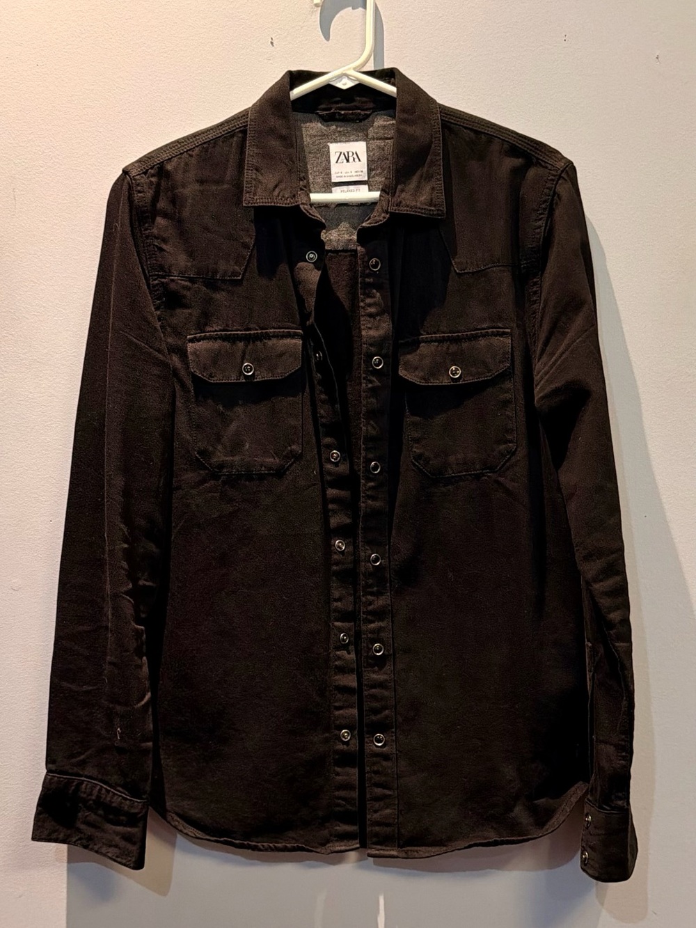 Zara Black Snap-Front Shirt Jacket